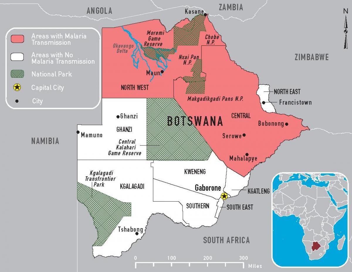 mapa de Botswana malària