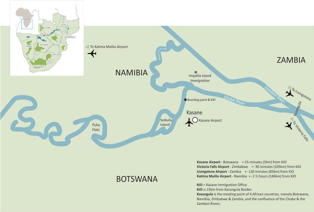 mapa de kasane Botswana