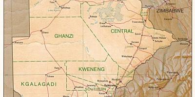 Mapa de Botswana mostrant ciutats i pobles