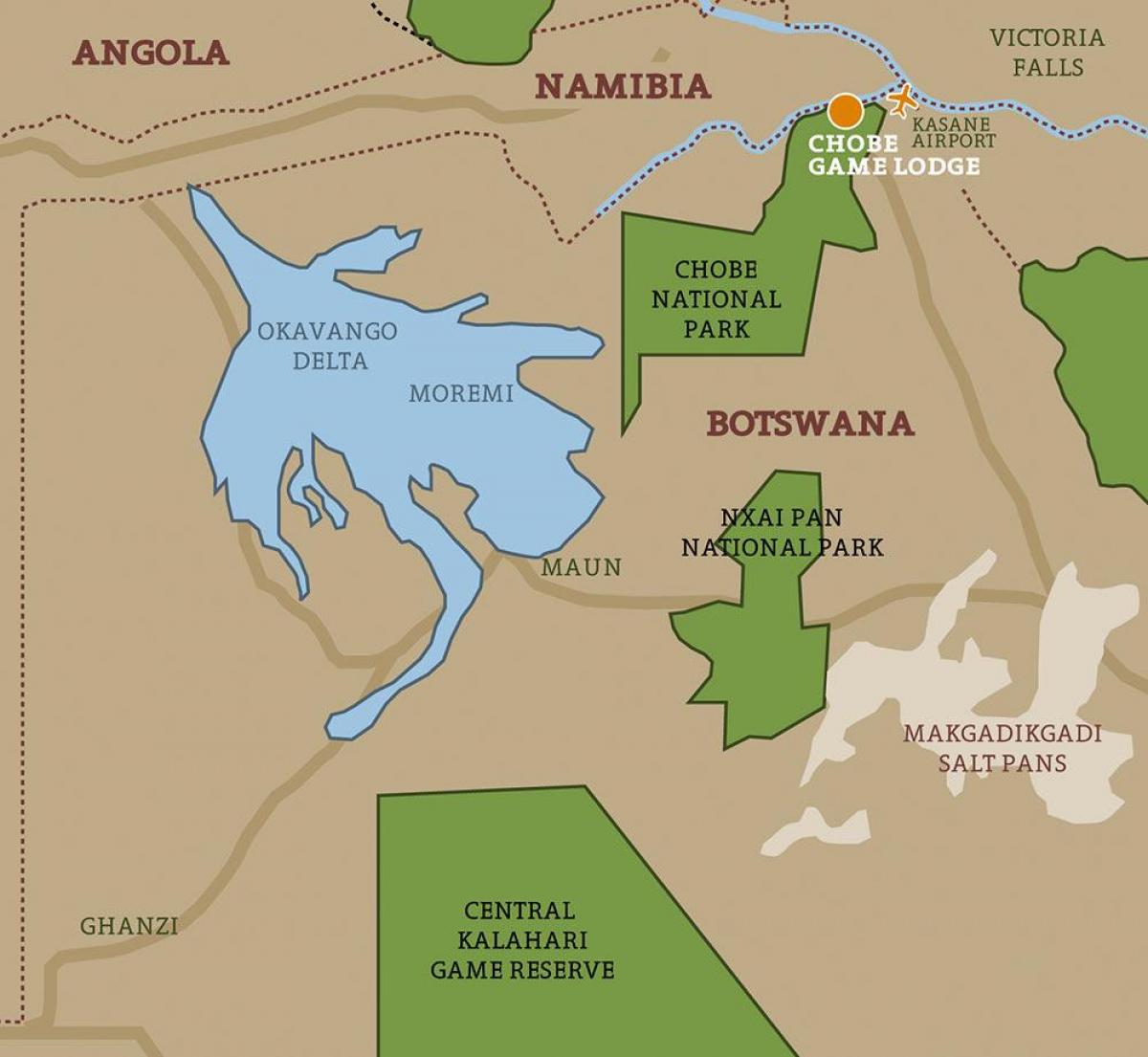 mapa de Botswana mapa de parcs nacionals