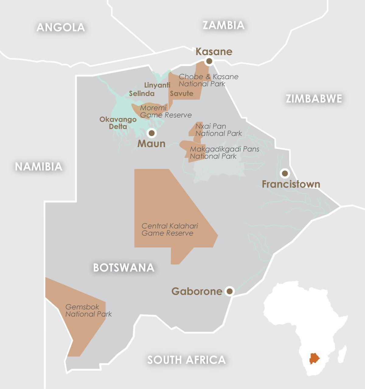 mapa de maun Botswana